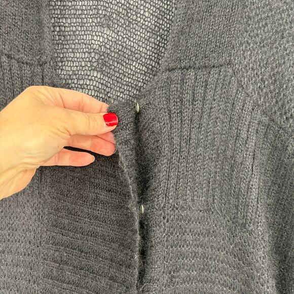Eileen Fisher Duster Cardigan Sweater Size L Black Mohair Wool Blend Snap Front - Picture 4 of 12